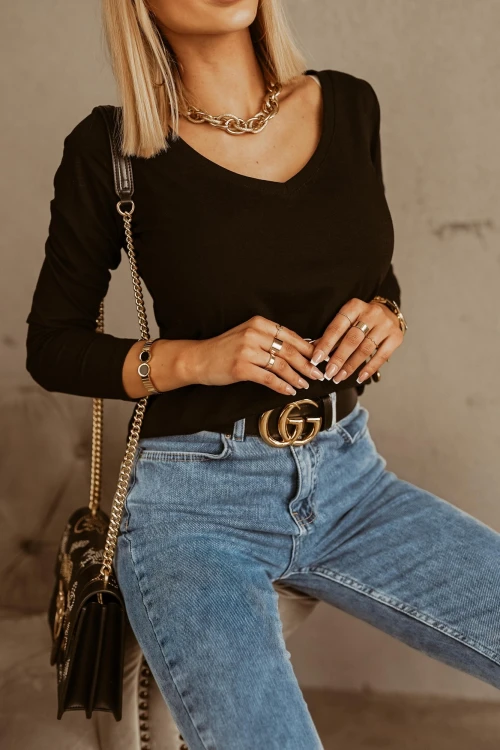 BLUZKA BASIC V DEKOLT CZARNA 1