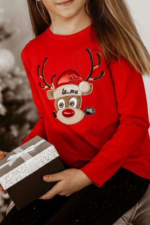 T-SHIRT LA MU RUDOLF RENIFER CZERWONY KIDS 1