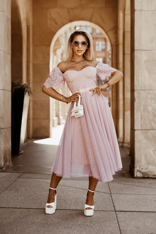 SUKIENKA LARA HISZPANKA TIULOWA Z KORONKAMI NUDE 3