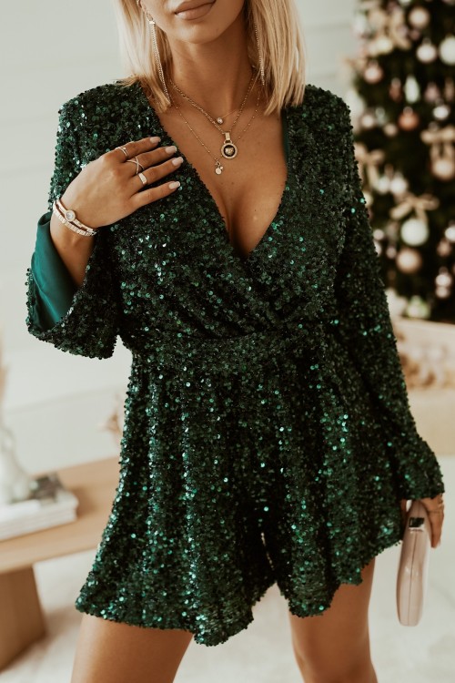 KOMBINEZON CEKINOWY LILLY Z SZEROKIMI NOGAWKAMI ZIELEŃ BUTELKOWA 3