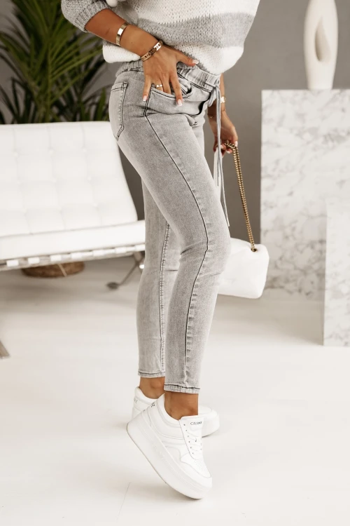 SPODNIE JOGGERY Z GUMĄ W PASIE WIĄZANE GRAFITOWY JEANS 1