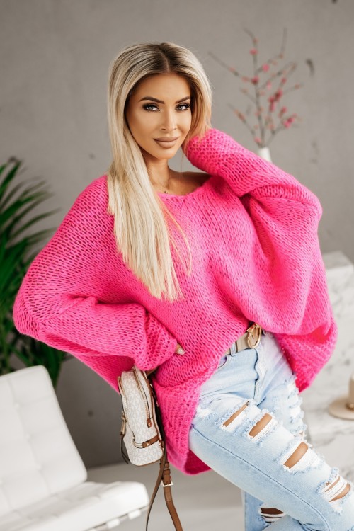 SWETER TUNIKA ORION OVERSIZE Z SZEROKIMI RĘKAWAMI MOCNY RÓŻ 4