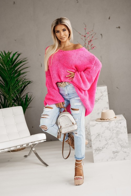 SWETER TUNIKA ORION OVERSIZE Z SZEROKIMI RĘKAWAMI MOCNY RÓŻ 2