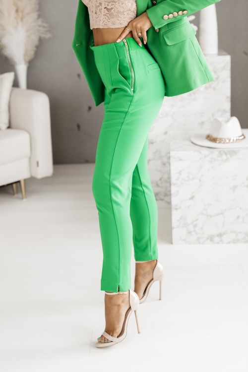 SPODNIE CYGARETKI ROSE Z WYSOKIM STANEM Z GUMĄ W PASIE ZIELONE 1