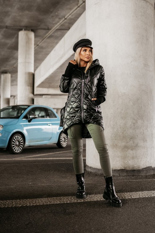 KURTKA PIKOWANA CAROL Z KAPTUREM CZARNA 2