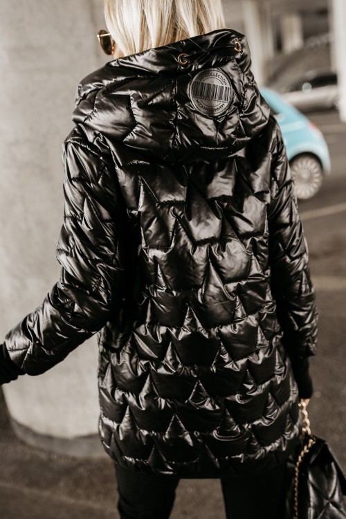 KURTKA PIKOWANA EMMA ASYMETRYCZNA Z KAPTUREM CZARNA 5