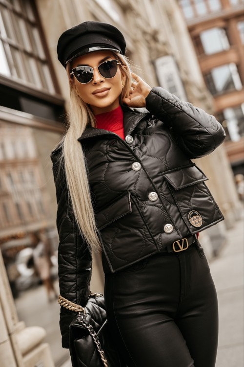 KURTKA PIKOWANA ZAPINANA NA OZDOBNE GUZIKI CZARNA 4