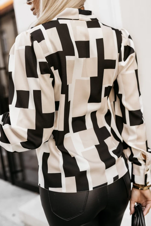 KOSZULA BEATRICE Z DEKOLTEM W SEREK CZARNO-BEŻOWA 3