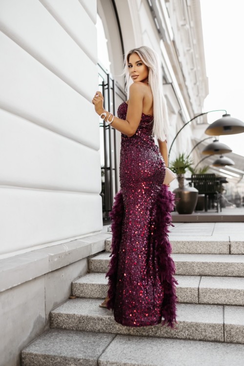 SUKIENKA CEKINOWA ARIEL Z PIÓRAMI ASYMETRYCZNA BORDOWA 2