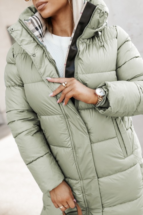 KURTKA PARKA ZIMOWA BERRY PIKOWANA Z WYSOKIM KOŁNIERZEM ZIELONA 1