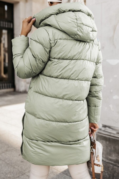 KURTKA PARKA ZIMOWA BERRY PIKOWANA Z WYSOKIM KOŁNIERZEM ZIELONA 3