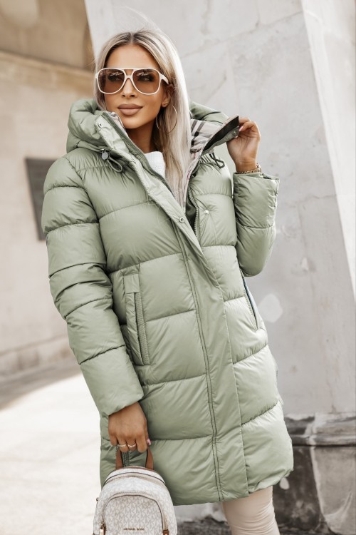 KURTKA PARKA ZIMOWA BERRY PIKOWANA Z WYSOKIM KOŁNIERZEM ZIELONA 4
