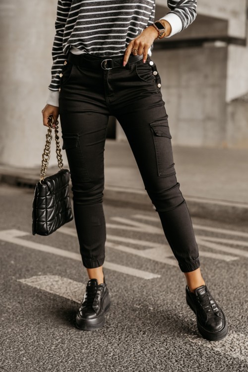 SPODNIE BOJÓWKI CARGO BUTTONS CZARNE 4