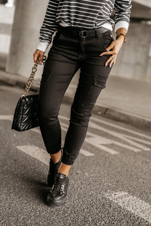 SPODNIE BOJÓWKI CARGO BUTTONS CZARNE 5