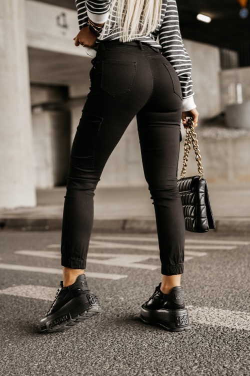 SPODNIE BOJÓWKI CARGO BUTTONS CZARNE 3