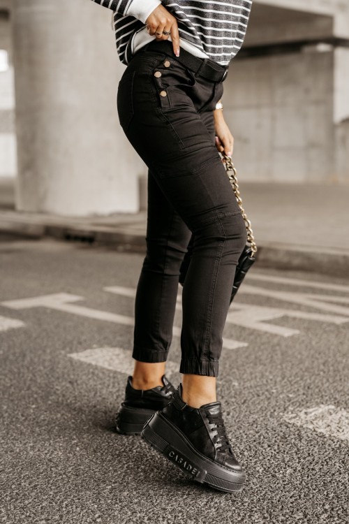 SPODNIE BOJÓWKI CARGO BUTTONS CZARNE 1