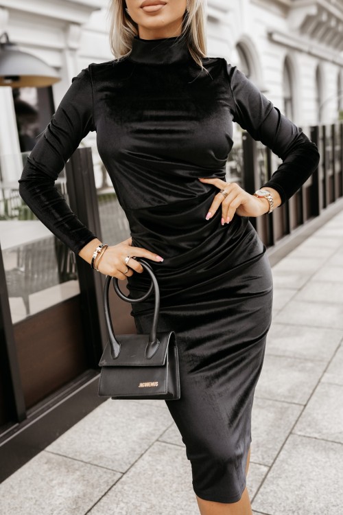 SUKIENKA WELUROWA MIDI VELVET Z PÓŁGOLFEM CZARNA 1