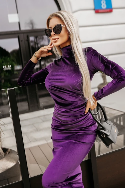 SUKIENKA WELUROWA MIDI VELVET Z PÓŁGOLFEM FIOLETOWA 4