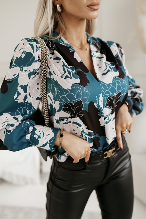 KOSZULA BEATRICE Z DEKOLTEM W SEREK MORSKA W KWIATY 1