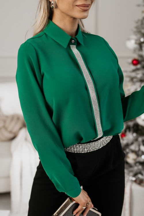 KOSZULA MARBELLA ZDOBIONA SREBRNYMI DŻETAMI SZMARAGDOWA 1