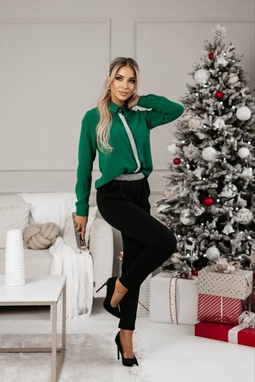 KOSZULA MARBELLA ZDOBIONA SREBRNYMI DŻETAMI SZMARAGDOWA 2