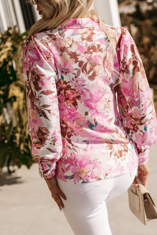 KOSZULA BEATRICE Z DEKOLTEM W SEREK RÓŻOWO-BRĄZOWA W KWIATY 3