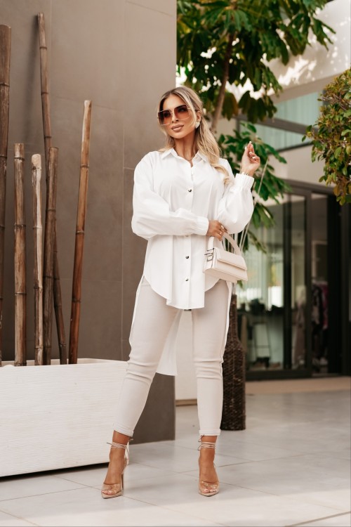 KOSZULA ASYMETRYCZNA LOMI Z KOŁNIERZYKIEM ŚMIETANKOWA 4