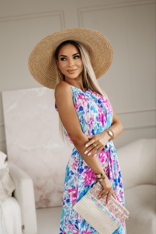 SUKIENKA MAXI GOMERA W KWIATY BŁĘKITNO-RÓŻOWE 3