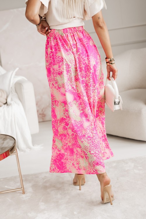 SPÓDNICA MAXI NA GUMĘ Z DWOMA ROZCIĘCIAMI RÓŻOWO-LIMONKOWA 3