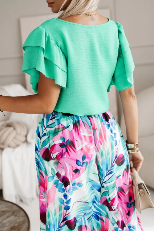 BLUZKA KOSZULOWA LAMBI Z MOTYLKOWYM RĘKAWEM ZIELONA 3