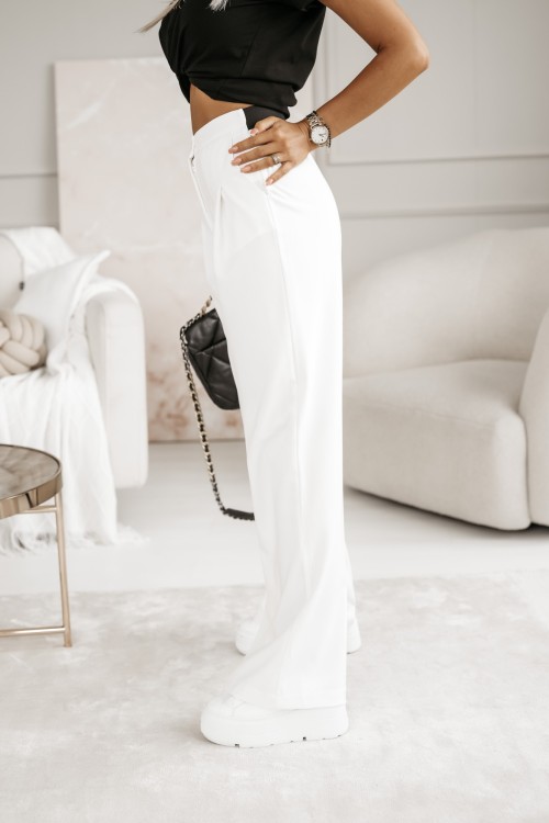 SPODNIE Z WYSOKIM STANEM Z ELASTYCZNĄ GUMĄ W PASIE ECRU 1