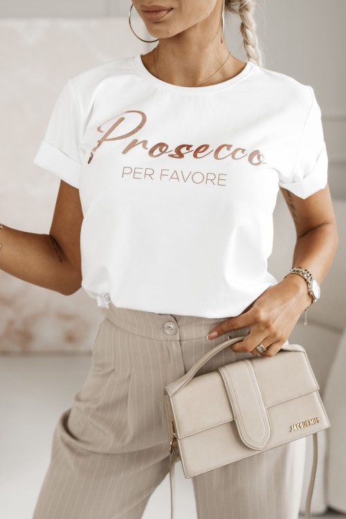 T-SHIRT Z NAPISEM PROSECCO BIAŁY 1