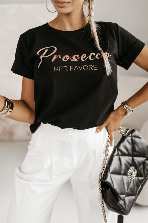 T-SHIRT Z NAPISEM PROSECCO CZARNY 1