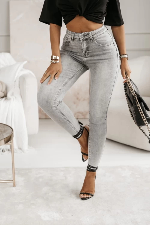 SPODNIE JEANSOWE TYPU PUSH UP Z PRZESZYCIAMI NA TYLNYCH KIESZENIACH GRAFITOWY JEANS 3