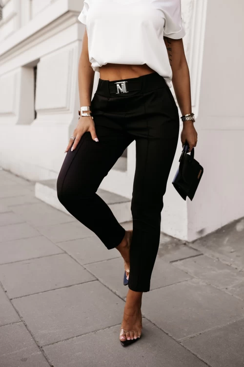 SPODNIE ELEGANCKIE CAROLINE W KANT Z GUMĄ W PASIE CZARNE 7