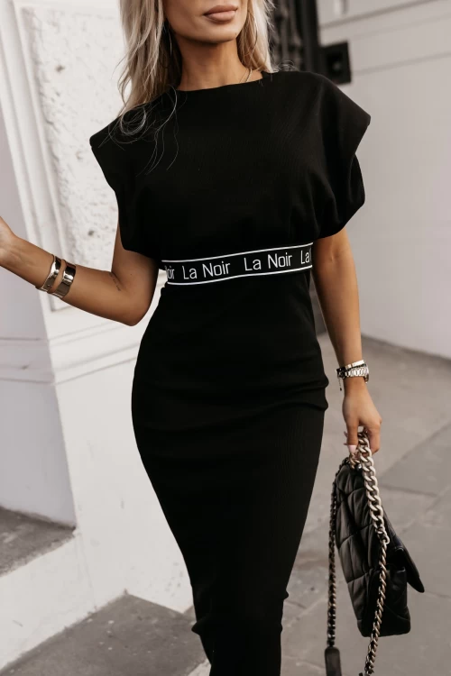 KOMPLET NOIR Z PRĄŻKOWANEGO MATERIAŁU SUKIENKA + TOP CZARNY 1