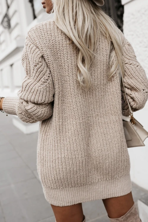 SWETER SUKIENKA W HAFTOWANE KWIATY Z CEKINAMI BEŻOWY 2