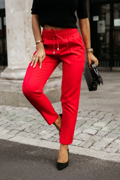 SPODNIE NA GUMĘ Z WYSOKIM STANEM WIĄZANE CZERWONE 5