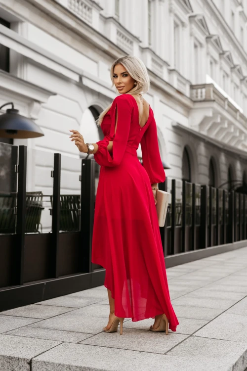 SUKIENKA SZYFONOWA VENEZIA MAXI Z ROZCIĘCIEM CZERWONA 1