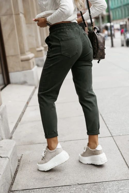 SPODNIE JEANSOWE CUDI Z GUMĄ W PASIE WIĄZANE NA SZNUREK KHAKI 2
