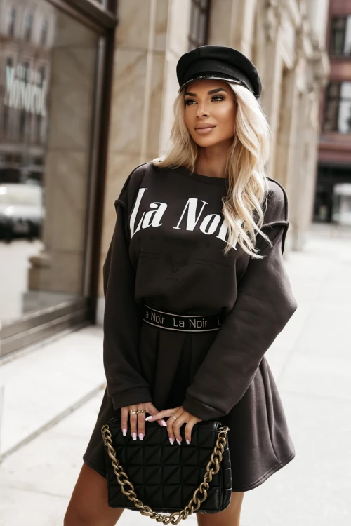 KOMPLET DRESOWY LA NOIR BLUZA + SPÓDNICA NA GUMĘ CZEKOLADOWY 5