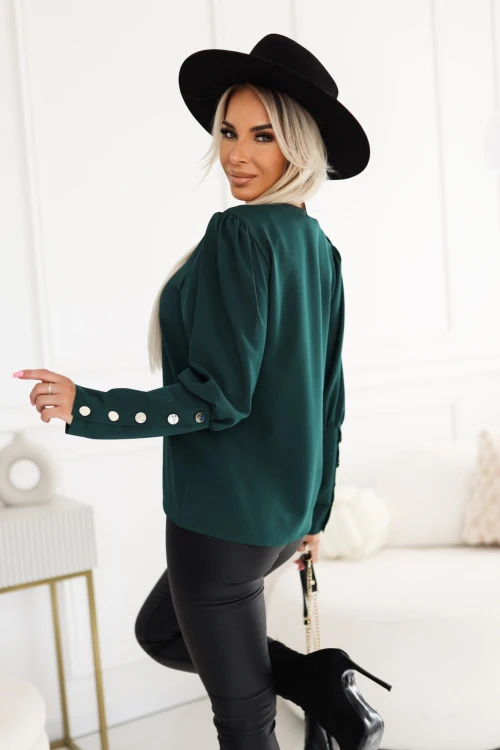 BLUZKA KOSZULOWA RITZ Z ELEGANCKIMI MANKIETAMI ZIELEŃ BUTELKOWA 2