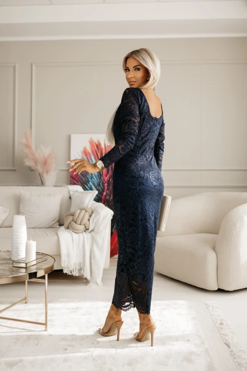 SUKIENKA MAXI VIOLA Z KORONKI Z ODKRYTYMI PLECAMI GRANATOWA 1