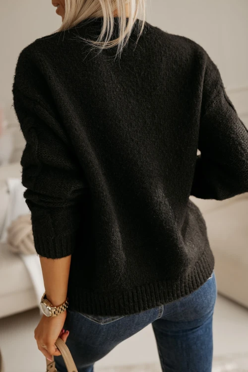 SWETER WARKOCZ Z OKRĄGŁYM DEKOLTEM CZARNY 2
