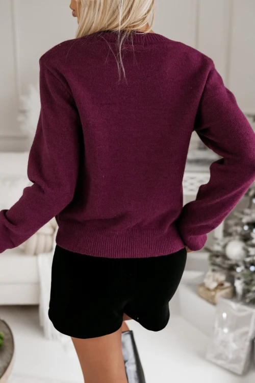 SWETER KARDIGAN CHRISTMAS ZDOBIONY KOKARDKAMI BURGUNDOWY 2