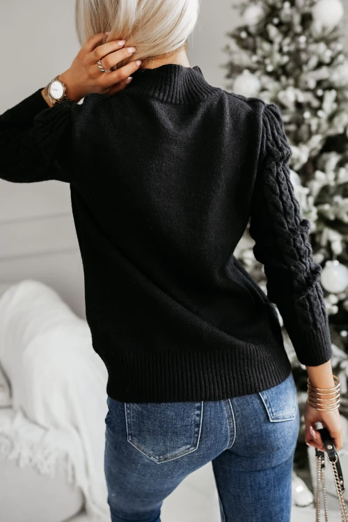 SWETER W WARKOCZE CZARNY 2