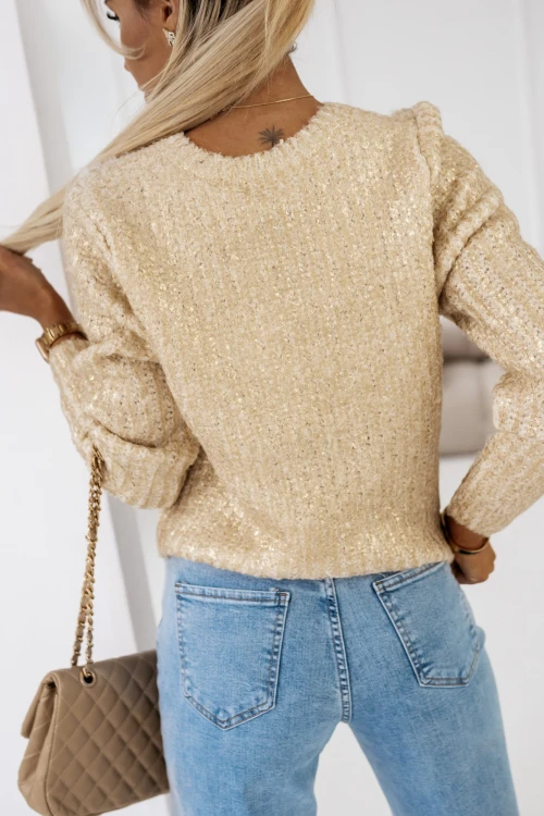 SWETER Z OKRĄGŁYM DEKOLTEM METALLIC ECRU 2
