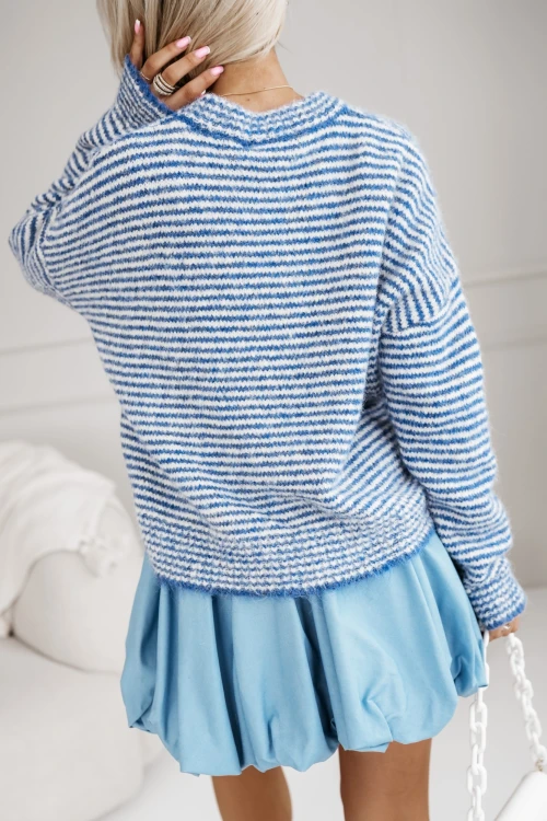 SWETER MILLENIUM W PASKI Z WEŁNĄ CHERIE NIEBIESKO-CZERWONY 2