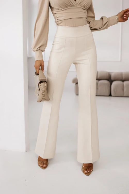 SPODNIE LEMA Z WYSOKIM STANEM Z EKO ZAMSZU W KANT BEŻOWE 4