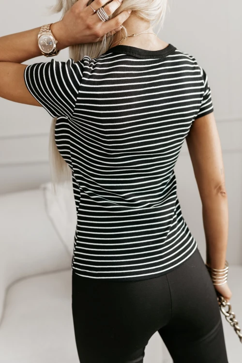 T-SHIRT CLASSIC W PASKI CZARNO-BIAŁE 2